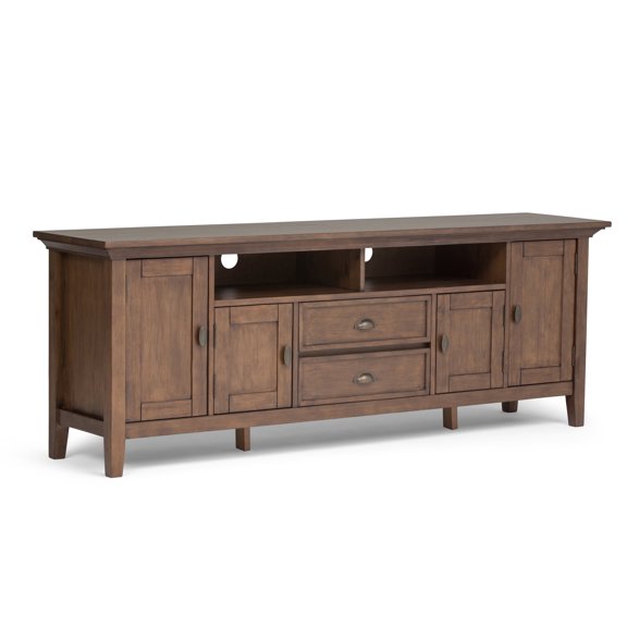 Simpli Home Redmond 72 inch Wide Solid Wood Transitional TV Stand in Rustic Natural Aged Brown For TVs up to 80 inches