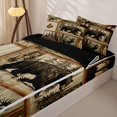 thumbnail image 3 of Castle Fairy Vintage Patchwork Wildlife Zipper Queen Comforter Set with Fitted Sheet and 2 Pillowcases,Bear Elk Maple Pine Zipper Bedding Set,Sepia Beige,Black Reversible,4 Pieces, 3 of 6