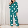 thumbnail image 2 of Hirioo White Polka Dots With Teal Background for Women's Pajama Sets 2 Piece Pjs Women's Long-Sleeved Pajama Set Button Down Sleepwear,S-XXL-XX-Large, 2 of 7