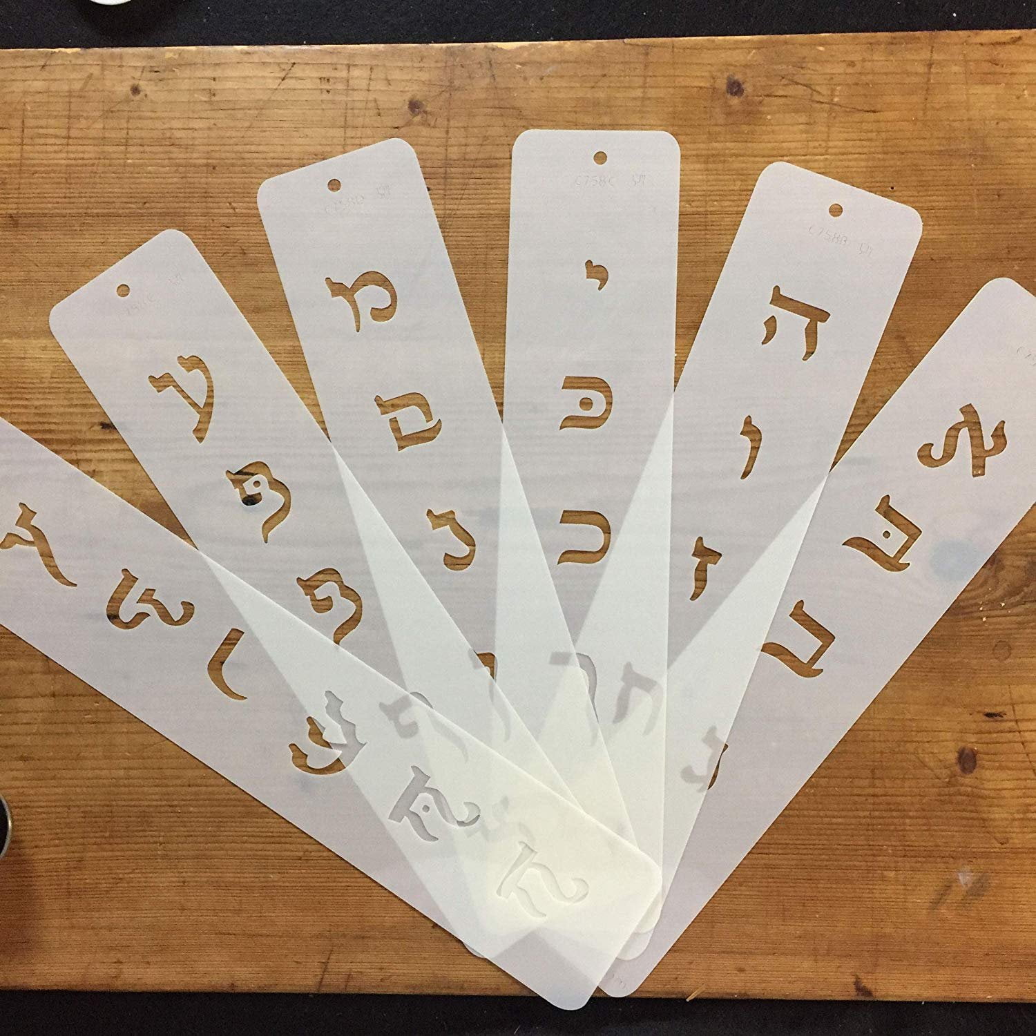 Designer Stencils C758 Large Hebrew Letter Cake Stencil Set, Beige/semi-transparent