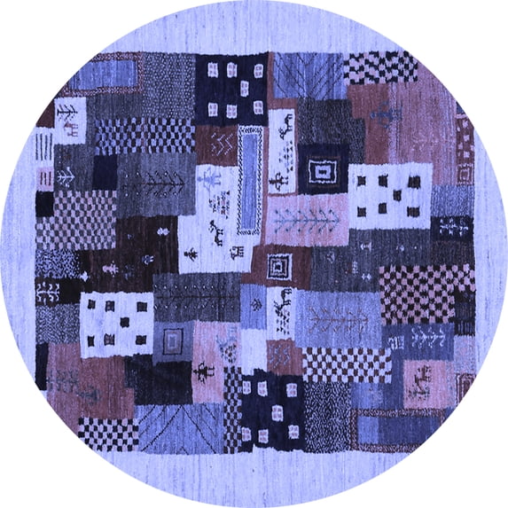 Ahgly Company Machine Washable Indoor Round Abstract Blue Contemporary Area Rugs, 3' Round
