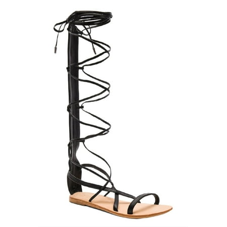 

URGE Women s Soft Leather Festival Lace Up Gladiator Sandals Black 9.5