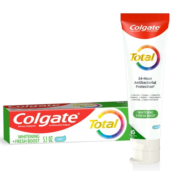 Colgate Total Whitening   Fresh Boost Toothpaste Gel, Mint, 1 Pack, 5.1 Oz Tube