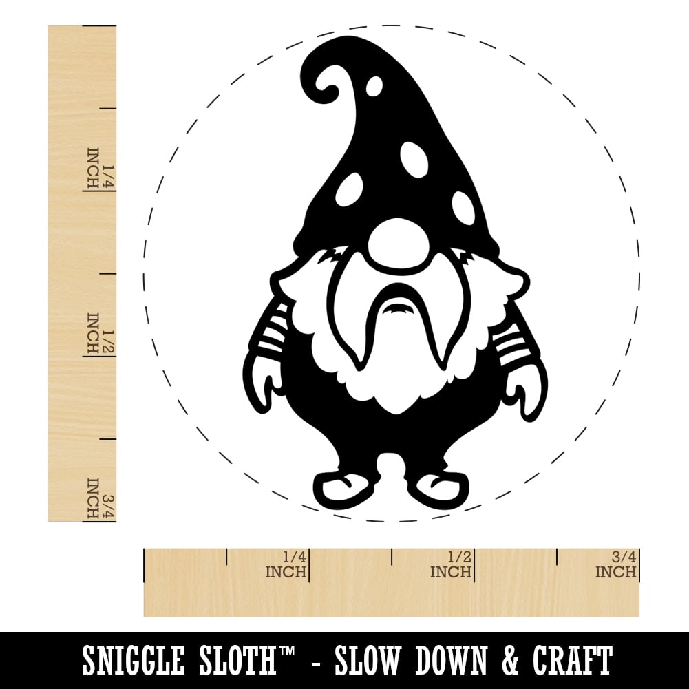 Cute Bearded Garden Gnome Self-Inking Rubber Stamp Ink Stamper - Fuchsia Ink - Small 3/4 Inch