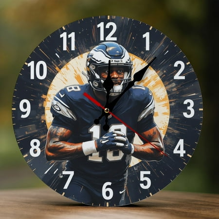 Wall Clock Decorative - Cool Navy Football Player Print 2D Vintage Wall Clocks Battery Operated Silent Non-Ticking for Bedroom, Living Room, Kitchen, Office, Classroom, 10 Inch