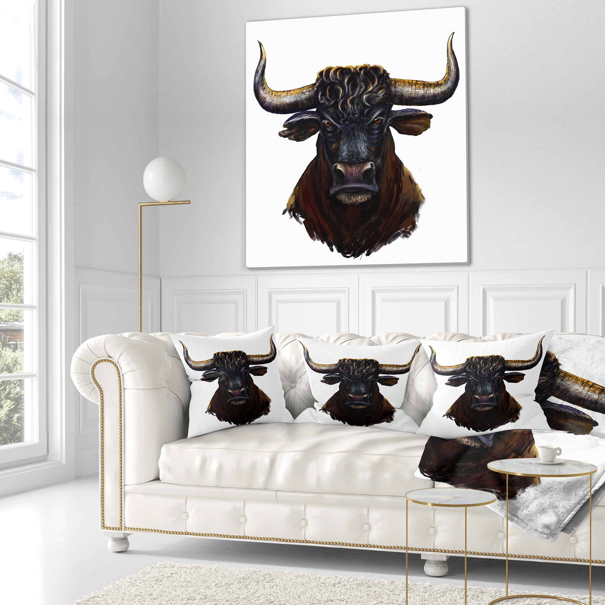 Designart Furious Bull Illustration Art - Animal Throw Pillow - 16x16