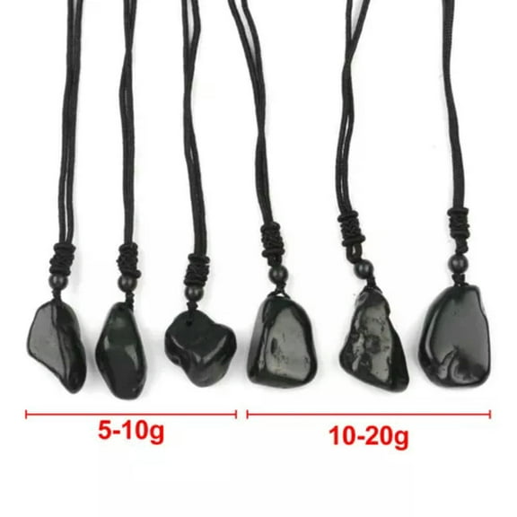 Natural Shungite Stones Crystal Necklace Rope Pendant Reiki Healing Protection