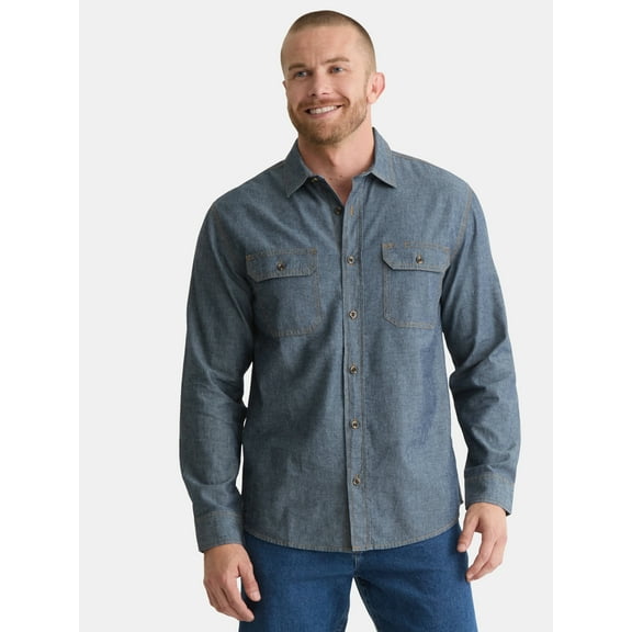 Brahma Men’s and Big Men’s Chambray Shirt with Long Sleeves, Sizes S-3XL