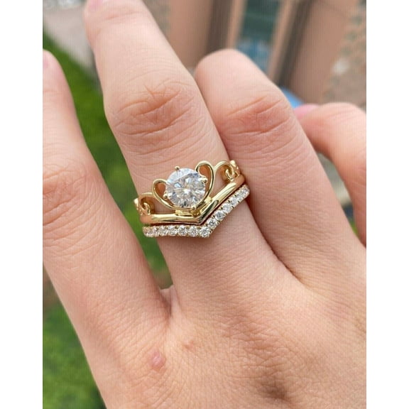 Bluebell Jewels Pretty Bridal Ring Set 1.40Ct Round Cut CZ 14K Yellow Gold Plated