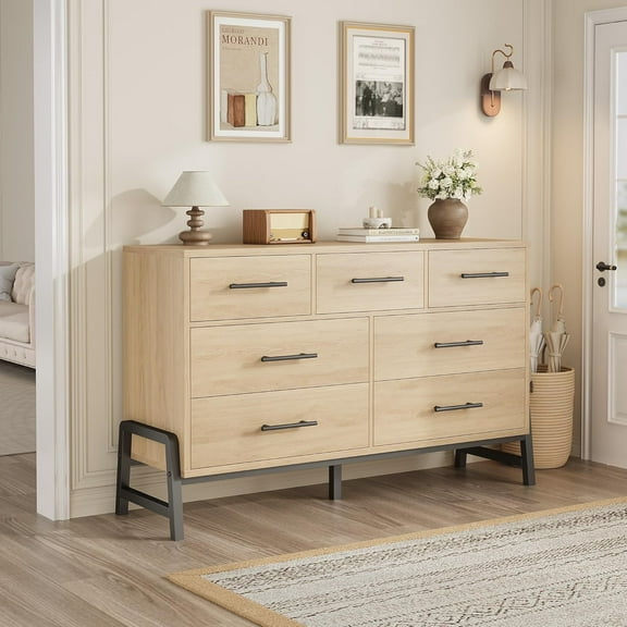 7 Dresser for Bedroom, 52" Wide Dresser, Wide Drawer with Storage Freestanding, Wooden Closet Storage Chest for Living Room, Bedroom, Entryway