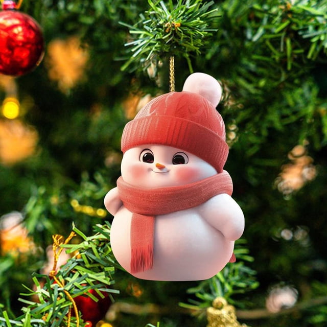 Adorno de espejo de coche de muñeco de nieve de Navidad - Colgante plano acrílico 2D para decoración del retrovisor, accesorio navideño para automóviles