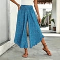 thumbnail image 2 of Womens Polka Dot Gaucho Wide Leg Pants Ruffle Elastic Waist Palazzo Pants Flowy Summer Vacation Light Blue 2XL, 2 of 5