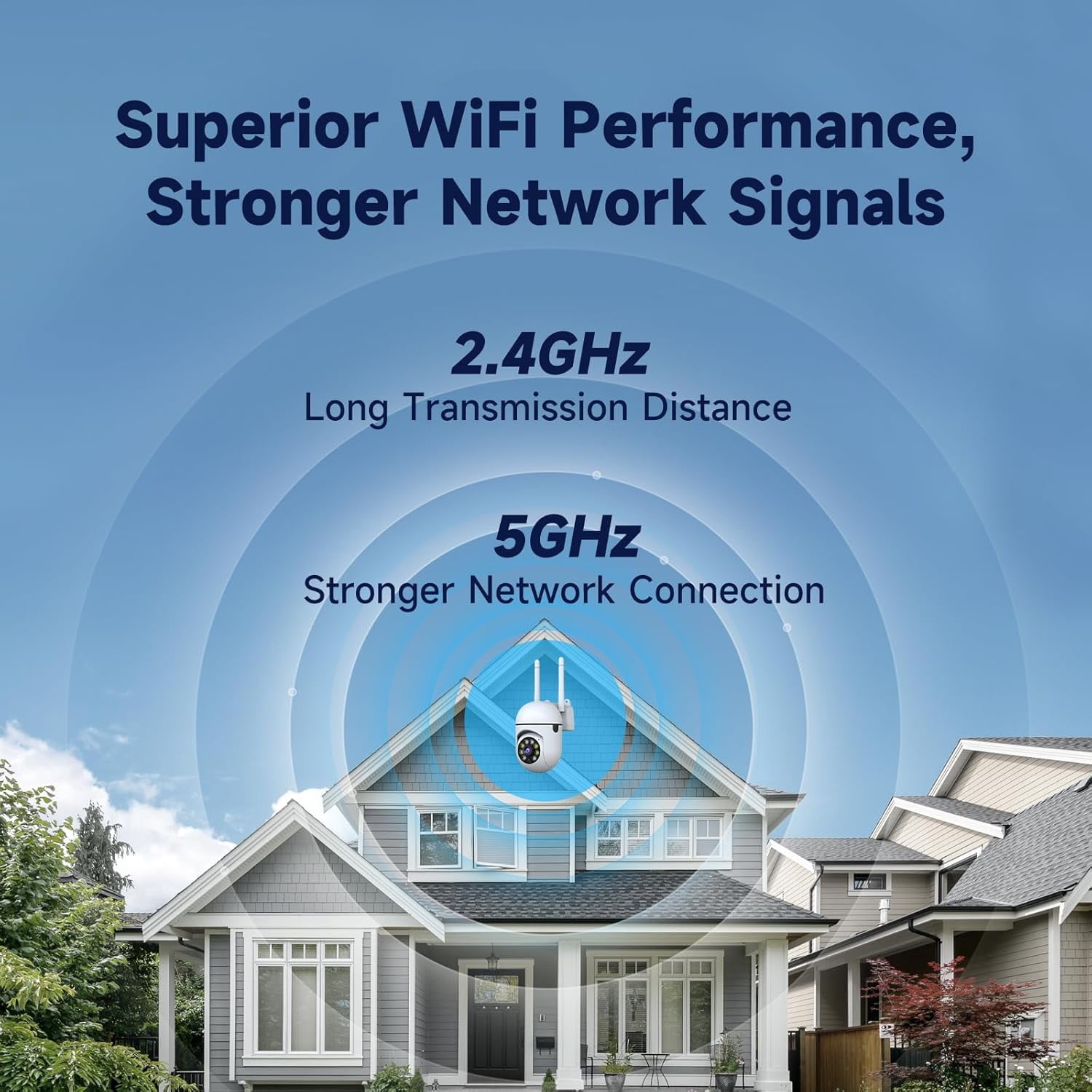 1080P wired security camera, 2.4G/5G WiFi home monitoring camera with 360°