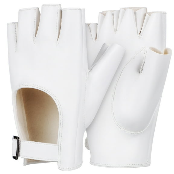 YEAHIBABY Fingerless Gloves Women Half Finger Gloves White Artificial Leather 1 Pair 5.7X3.5X0.2In