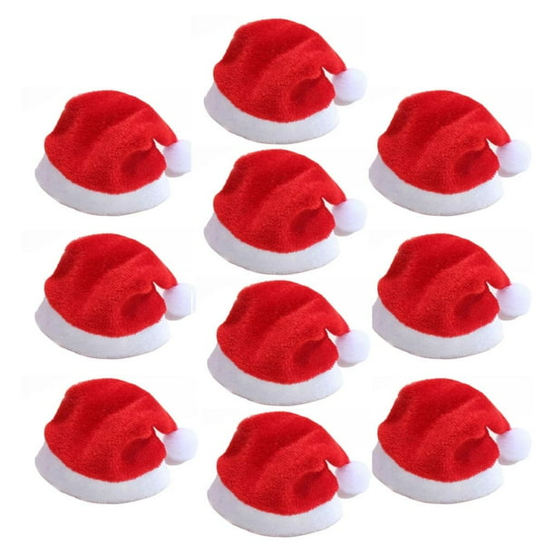Bewildely 10 unids Mini Sombrero de Santa para Copas de Champán Altavoz Bluetooth Decoración Tela de Terciopelo Encantador Mini Sombreros de Navidad Kits de decoración para fiestas Bewildely HA017504-00