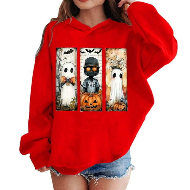 Cute Halloween Hoodie for Girls Fall Sweatshirt with Pumpkin Print Soft Pullover Casual Warm Top