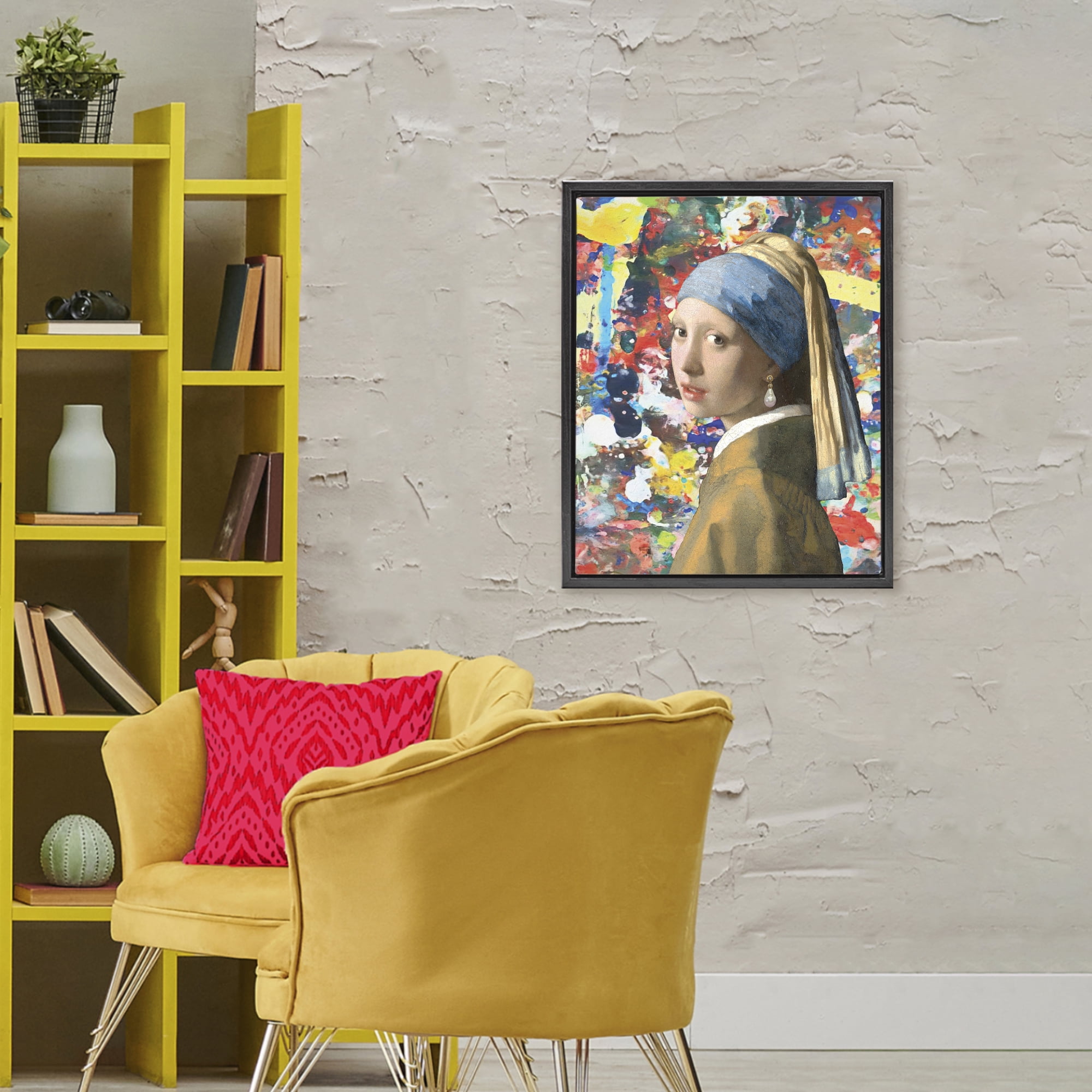 Stupell Industries Modern Splatter Iconic Pearl Earring Black Framed Floater Canvas Wall Art, design by Grotto Studios