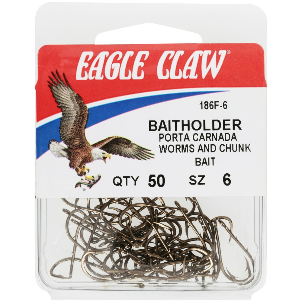 Eagle Claw 186FH6 Baitholder Size 6 Fishhooks 50 Pack