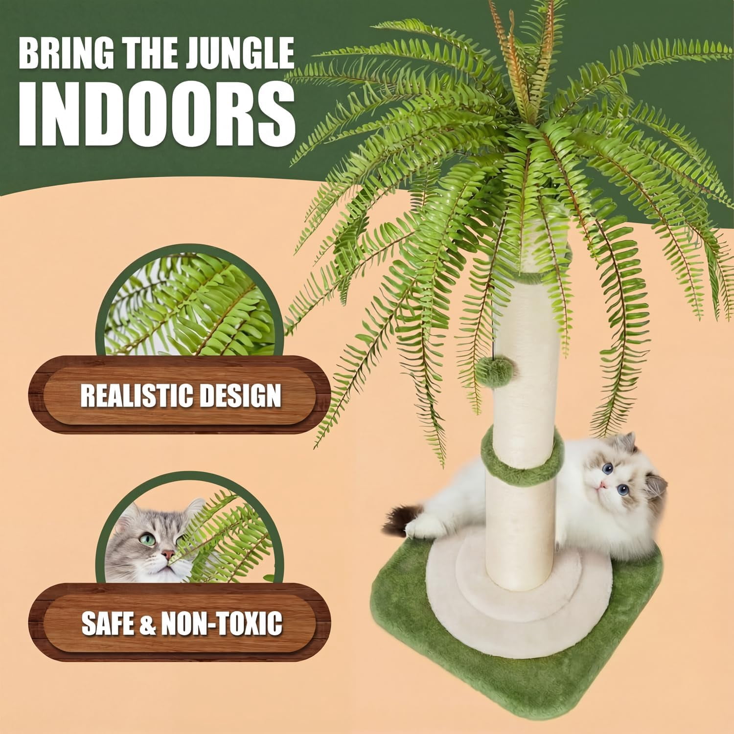 42 Inch Tall Palm Tree  Scratching Post - Heavy Duty  Sisal Rope Vertical Pole with Dangling Ball for Large Cats