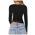thumbnail image 4 of FAIWAD Women's Basic Slim Cropped Tops Long Sleeve Round Neck Stretch Color Block Pullovers Tops, 4 of 7