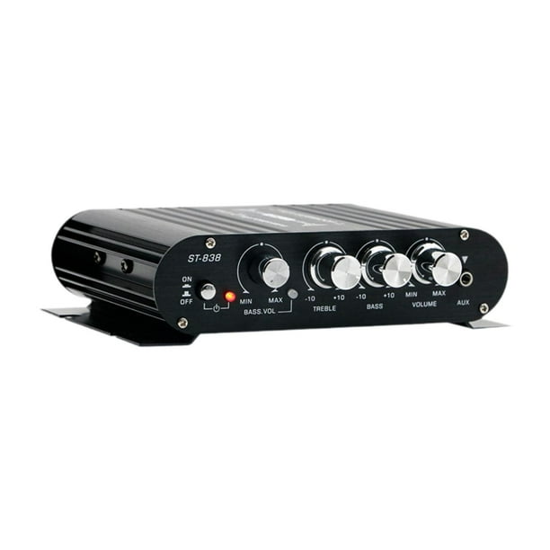 Mini amplificador de potencia, robusto, fácil de instalar, alto rendimiento, 12 V, 80 W x 2 Negro