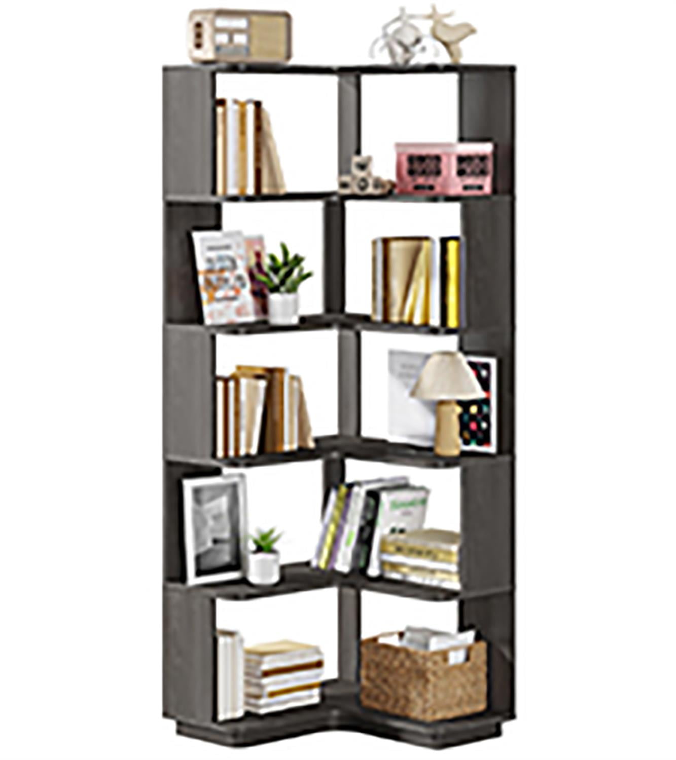 Demi Bonn 6 Tier Bookshelf with Anti-Drop Panel, Corner Bookcase Storage Organizer, 64" Tall Display Standing Shelf Unit for Bedroom, Living Room, Dark Gray