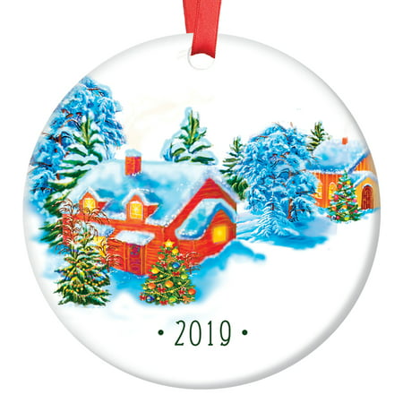 Merry Christmas 2019 Tree Ornament Winter Wonderland Ceramic Collectible Happy Holidays Present to Coworker Teacher Doorman Neighbor 3