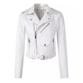thumbnail image 5 of Joernso Women Jacket Faux Leather Smooth Surface Turn-down Collar Zip-up Zipper And Rivet Decor Long Sleeves Motorcycle Coat Travel Outerwear, 5 of 8