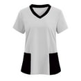 thumbnail image 2 of CFLVAEK Hauts de Scrubs pour Femmes Sensibilisation au Cancer du Sein Chemises Roses avec Poches Confortables Manches Courtes Uniformes de Travail Col en V, 2 of 4