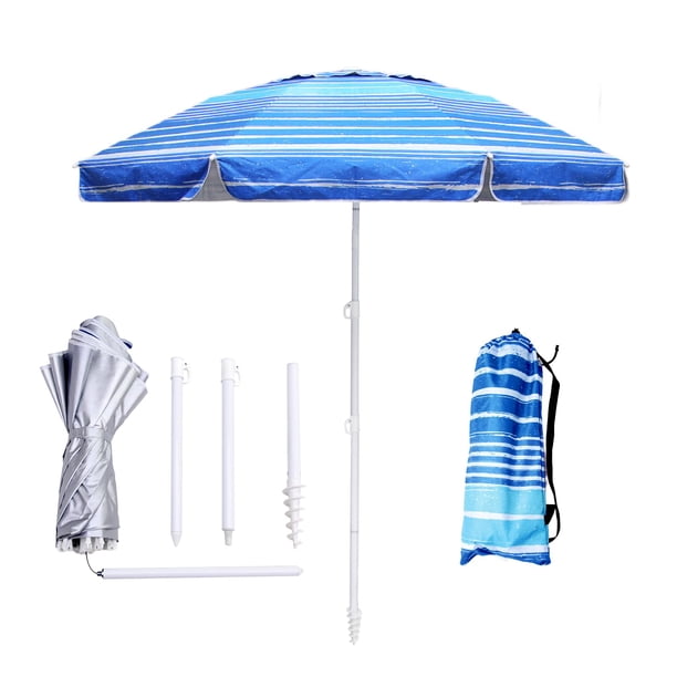 LOTTAFUN Sombrilla de playa de 6.5 pies - Sombrilla portátil resistente al viento con protección UV 50+, con ancla de arena y bolsa de transporte, sombrilla plegable para exterio