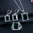 thumbnail image 2 of Cubic Zircon Square Pendent Necklace Huggie Earrings Ring Green Fine Jewelry Set, 2 of 9