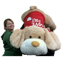I Love You Giant Stuffed Puppy Dog 5 Foot Soft Wears I LOVE YOU T-Shirt Big Plush Cream Color