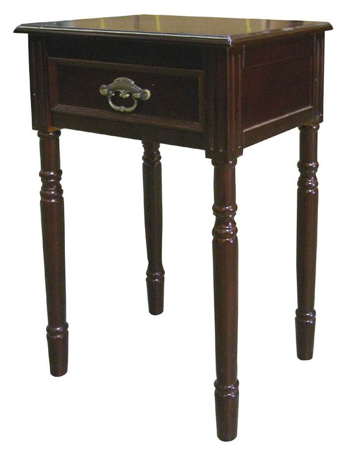 27" Tall Wooden End Table with Drawer, Square Shaped with Cherry finish