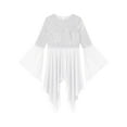 thumbnail image 5 of YiZYiF Womens Sequins Chiffon Praise Dance Tunic Overlays Tops Flare Sleeve Worship Dancewear White XXL, 5 of 7