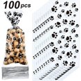 thumbnail image 1 of 100 pieces of pet paw printed cone-shaped glass paper bag, heat sealed candy bag, dog gift bag, 1 of 5