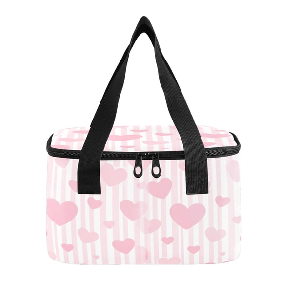 6L Insulated Lunch Bag Square Handheld Cooler Tote Sweet Love Pink Heart Pattern Reusable Thermal Bag with Polyester & Aluminum Lining for Work Picnic Travel