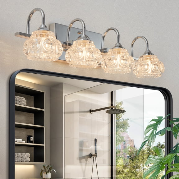 23" Nickel Finish Vintage Crystal Vanity Light - Elegant 4-Light Bathroom Mirror Fixture with Clear Glass Shades (No Bulbs)