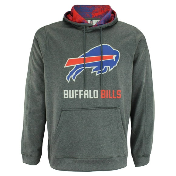 Zubaz NFL Mens Heather grey Fleece Hoodie With Static colored Hood Pro Football Hoodie Buffalo Bills SMALL