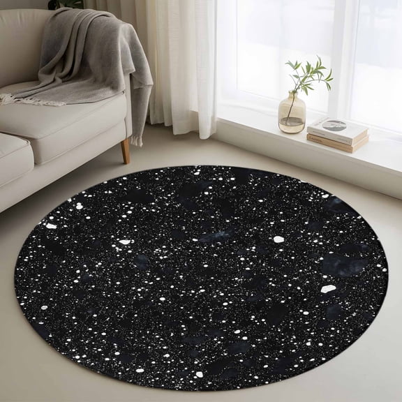 Black Star Sky Round Area Rug 4 FT, Non Slip Indoor Outdoor Rug, Modern Country Simple Abstract Pattern Washable Soft Circular Carpet Non-Shedding Floor Mat for Coffee Table Nursery Foyer Balcony