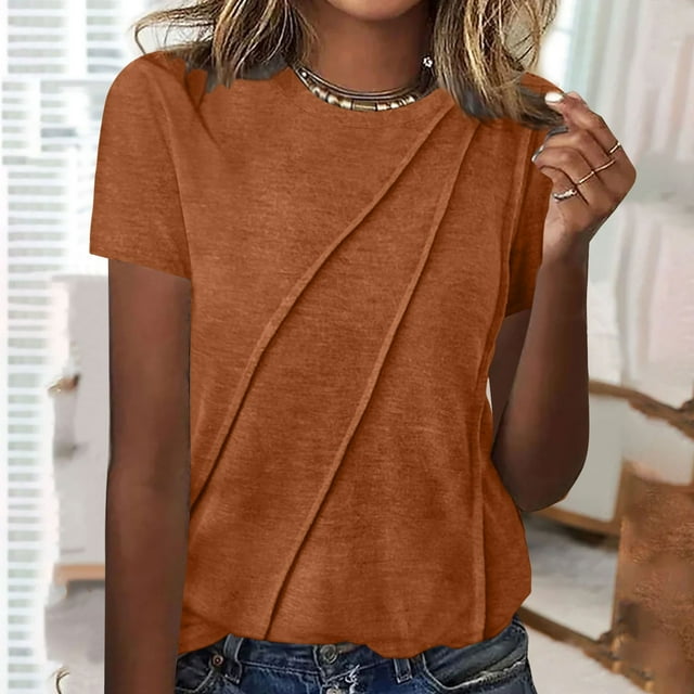 TIMIFIS Chemises à Manches Courtes pour Femmes - T-Shirts d'Été à Col Rond Unis - T-Shirts Basiques Décontractés