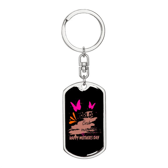 Butterfly Best Mom Stainless Steel or 18k Gold Premium Swivel Dog Tag Keychain