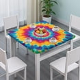 thumbnail image 3 of Colorful Rainbow Tie Dye Spiral Pattern Square Fitted Tablecloth with Elastic Edge,Square Table Cover,Washable Elastic Table Cover for Home Kitchen Party Decor 36"x36", 3 of 6