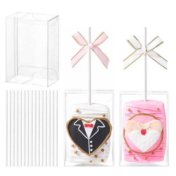 Cajas de regalo transparentes TEMLQPACK, paquete de 100 unidades, 8,9 x 6 x 3,5 cm, con palitos