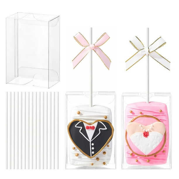 Cajas de regalo transparentes TEMLQPACK, paquete de 100 unidades, 8,9 x 6 x 3,5 cm, con palitos