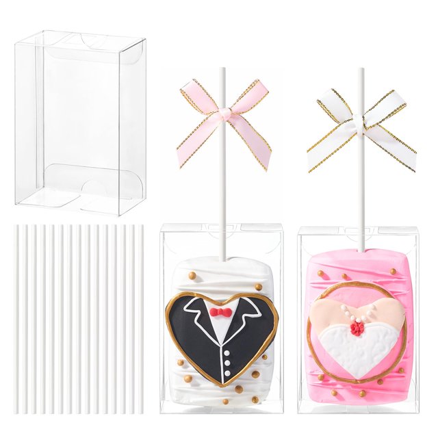 Cajas de regalo transparentes TEMLQPACK, paquete de 100 unidades, 8,9 x 6 x 3,5 cm, con palitos
