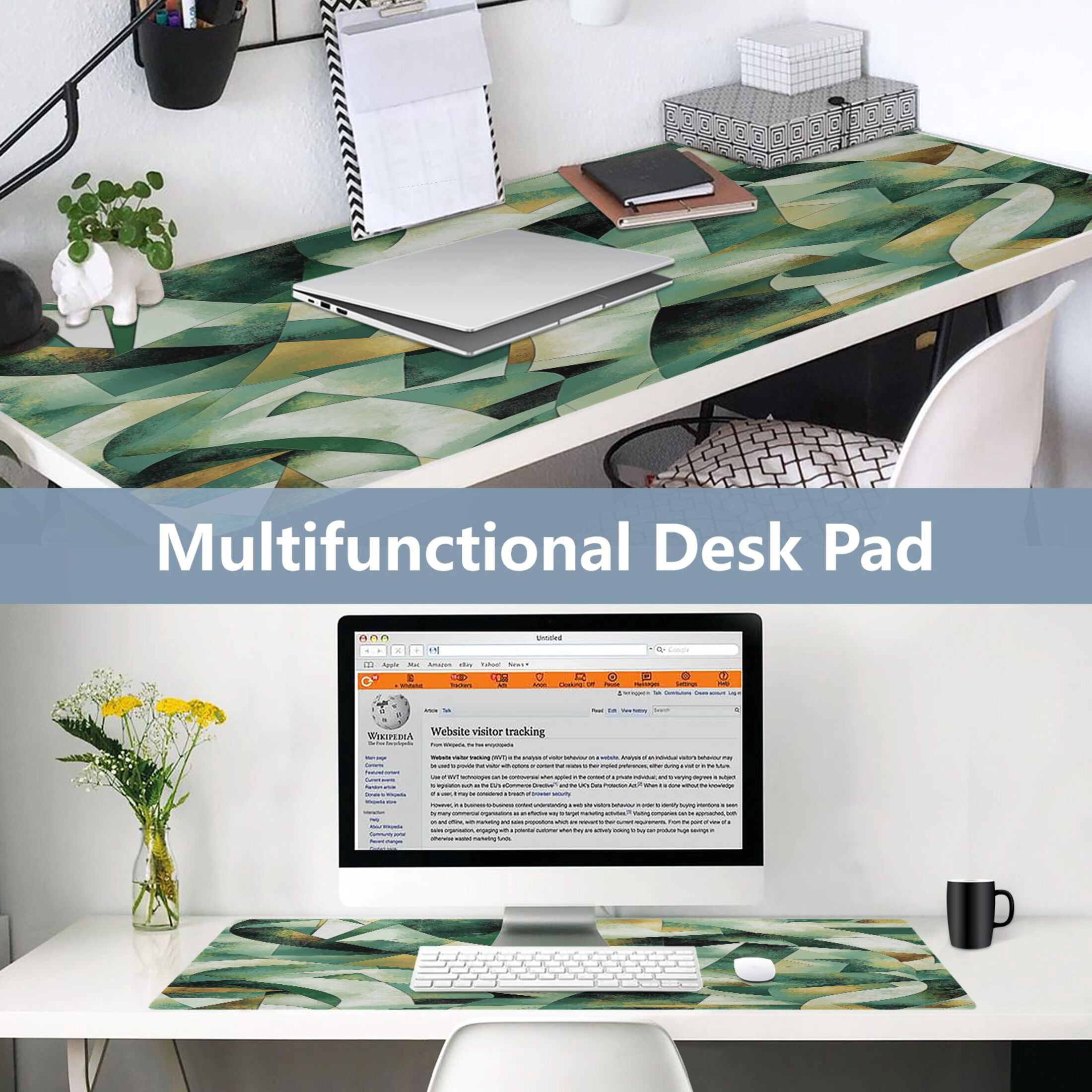 Leather Keyboard and Mouse Desk Mat Office Desk Accessories Protective Office Desk Decor Desk Pad Mat for Gaming, Work from Home, Office Cubist Geometric Shapes 16.5" x 35.4"