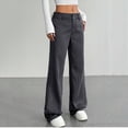 thumbnail image 7 of ZToonmas Solid Pinstripe Wide Leg Suit Pants for Women High Waist Button Zipper Straight Full Length Office Casual Pants with Pockets, 7 of 7