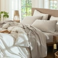 thumbnail image 6 of MooMee 100% Washed Cotton Sheet Set King Linen Like Textured Breathable Durable Soft Comfy 4pcs (Cream Grey), 6 of 6