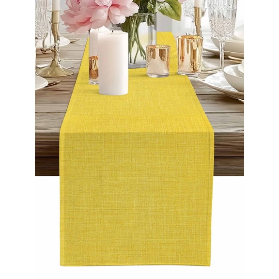 Table Runner Yellow Linen Texture Table Runners Farmhouse Solid Color Cotton Linen Dresser Scarf Kitchen Dining Table Decor for Home Dinner Party Decor 13x36 Inch