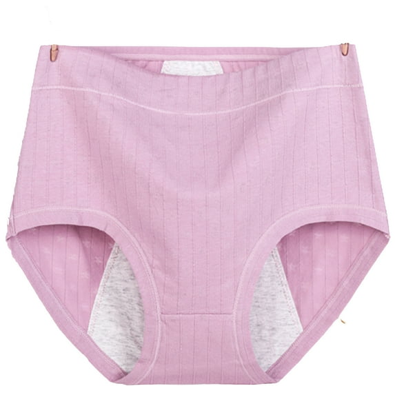 opvise High Waist Solid Color Ribbed Women Briefs Leakproof Physiological Period Panties Pink 5XL